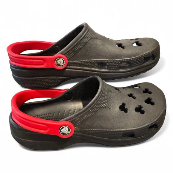 Disney Crocs Womens 10-11 Men 8-9 Unisex Black Red Mouse Shaped Holes - Picture 1 of 8